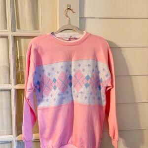 Vintage Pink and Blue Argyle Women's Sweater